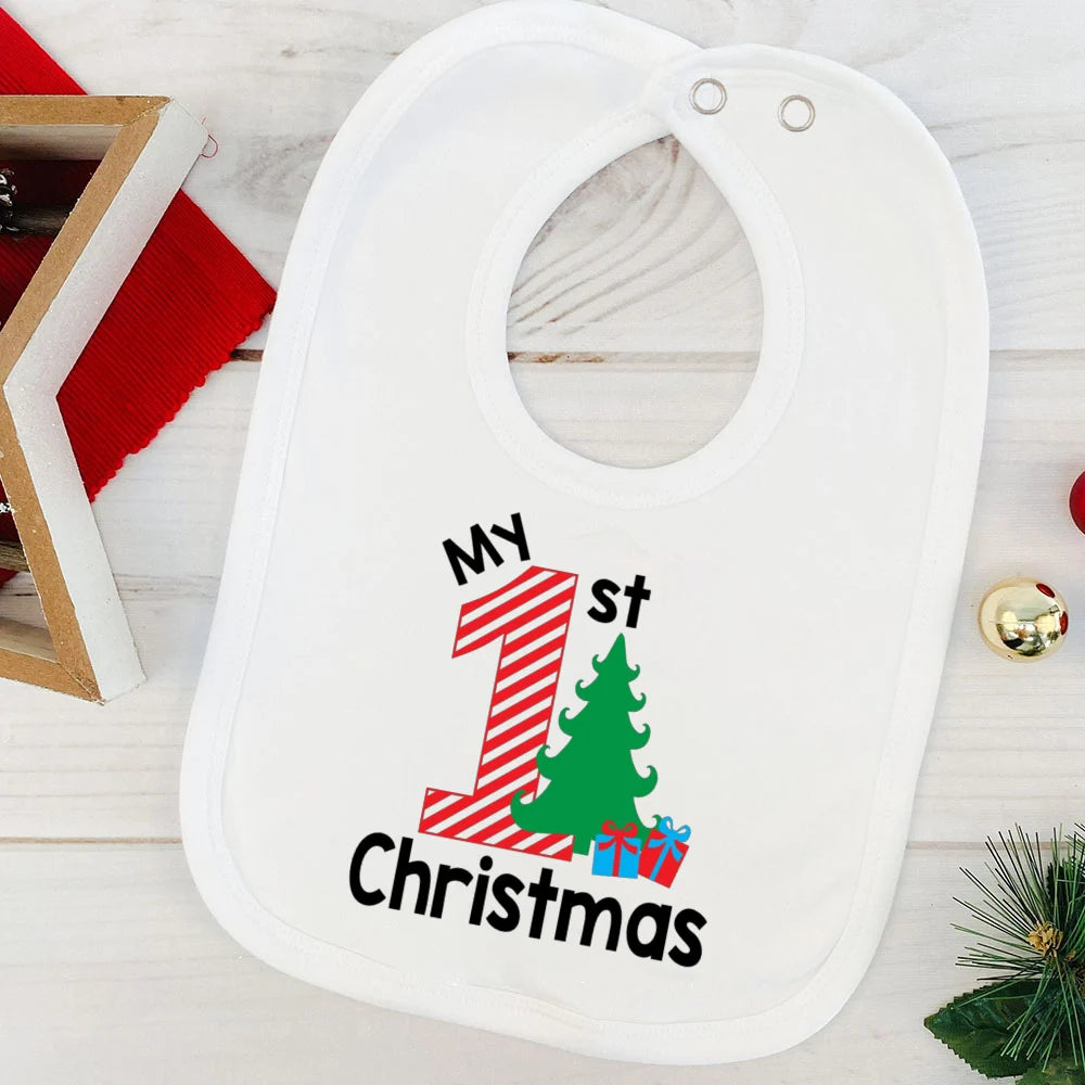 My First Christmas Baby Bib Boy Girl Cute Burp Cloths Xmas Infant Bibs Newbron 1st Christmas Bib Gift Xmas Party Toddler Bibs