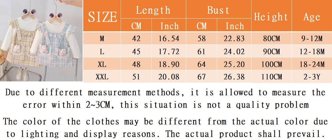 Small Plaid Baby Girl Dress, Spring And Autumn New Cartoon Rabbit Children'S Long Sleeved Clothes (9 Months -3 Years Old)