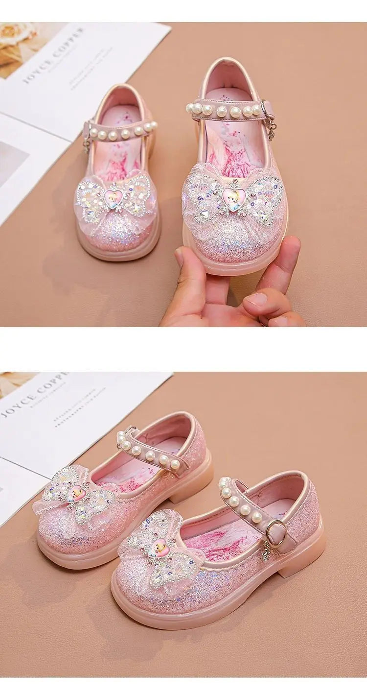 Disney Children's High Heel Princess Elsa Party LED Light Shoes Summer Girls Sandals Baby Girls' Crystal Blue Pink Shoes 23-34