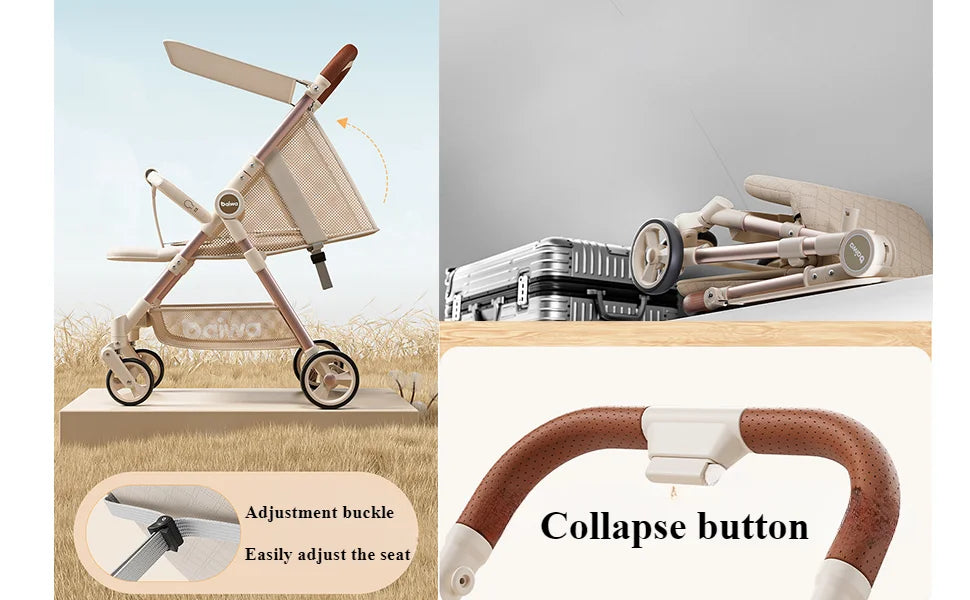 Baby Stroller Foldable Travel Umbrella Cart Lightweight & Compact Reclining Pocket Stroller with Music & Light Canopy for Babies