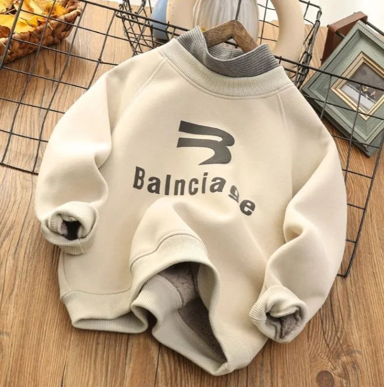 Boys' Big Kids Winter 2025 New Fake Two-Piece Fleece-Lined Mid-Collar Thickened Stylish Base Layer Sweatshirt Tops