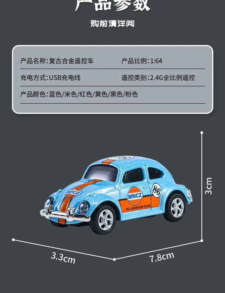 2025 New Wireless Mini Beetle Alloy Remote Control Car Small Mobile Phone Remote Control Model Car Toy Children'S Holiday Gift