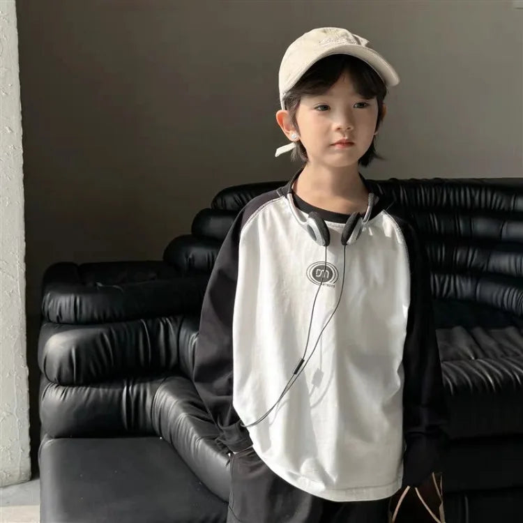 Loose Top with Children's Letters Kids Clothes Boys Elementary Student Men's T-shirt Wear 2025 New Clothing Korean Boy Child Tee