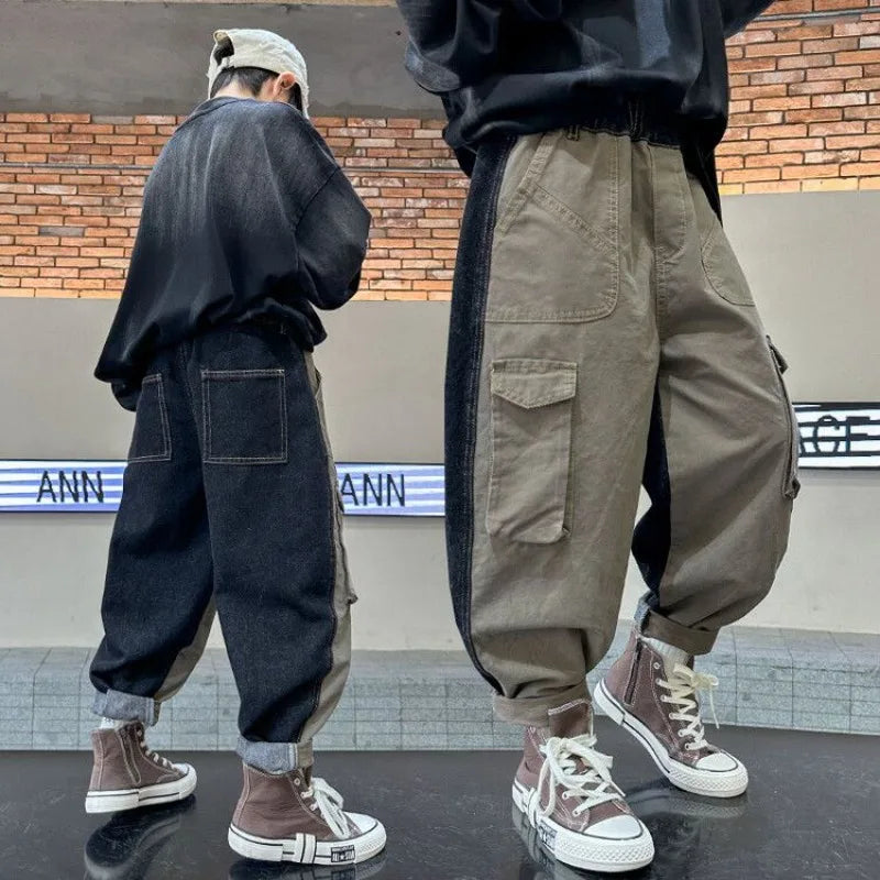 Boys' Cargo Pants 2025 Spring Autumn K-Fashion Loose Fit Tween Boys Stylish Casual Long Jeans Pants
