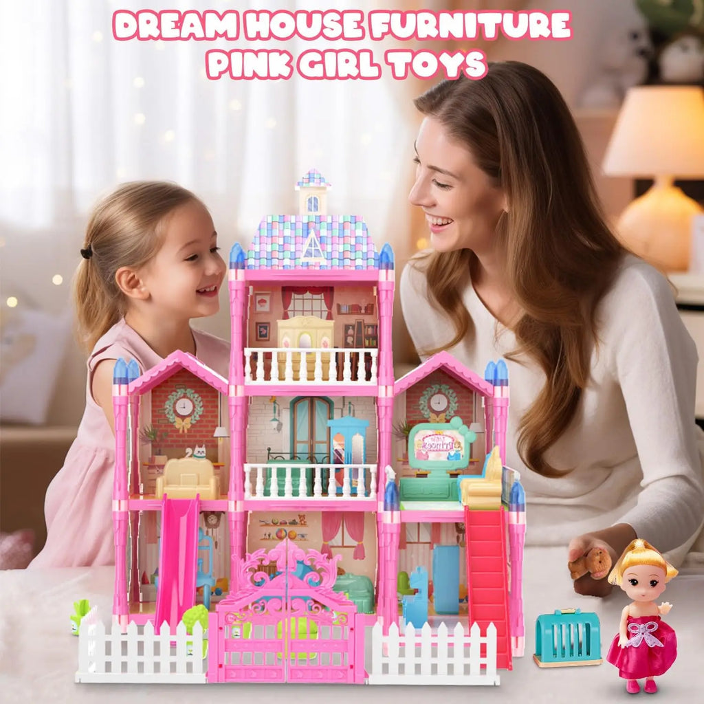 Doll House for Girls 2/8 Rooms Dollhouse with Dolls Figure Furnitures LED Light Toddler Playhouse Chrsitmas Gift for Kids Child