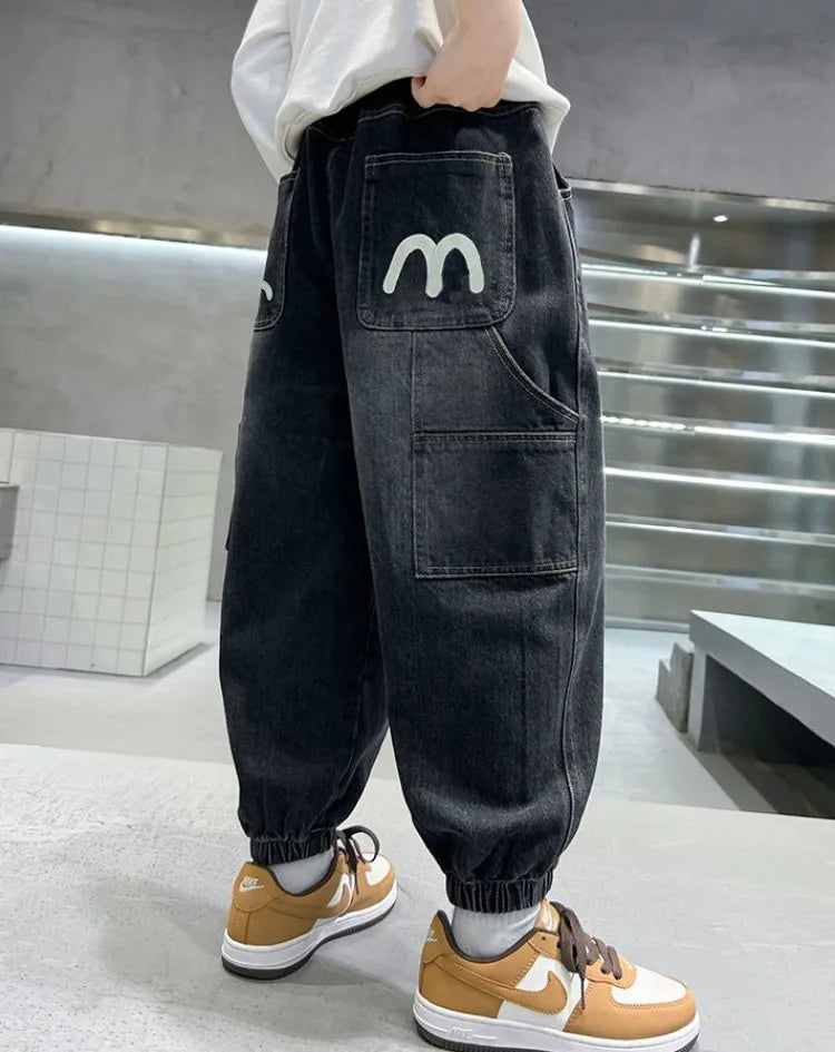 Boys' Fleece-Lined Jeans 2025 New Autumn/Winter Thermal Insulated Trendy Long Pants for Big Tall Kids, Stretchy Fabric Loose Fit