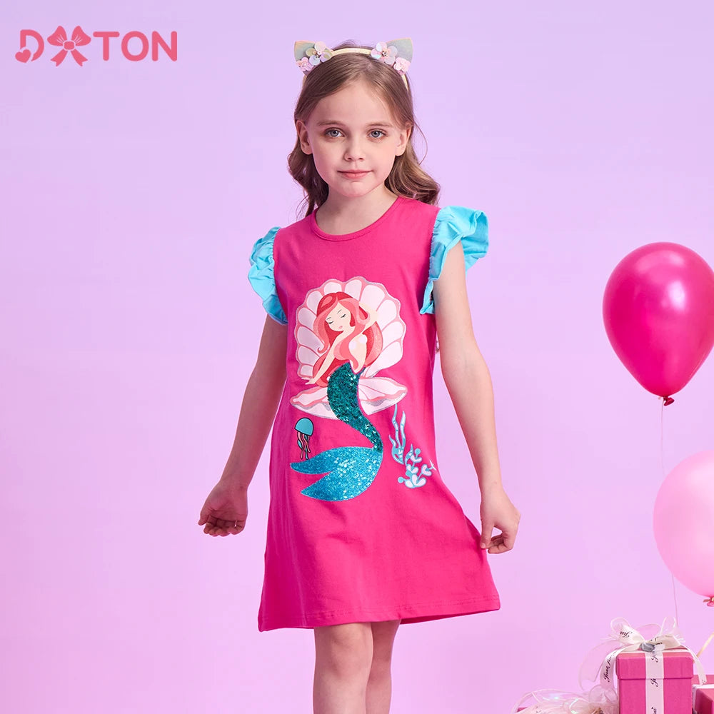 DXTON  Summer Kids Dresses For Girls Cartoon Toddler Clothing Everyday Children Dress Mermaid Sequin Princess Girls Casual Wear