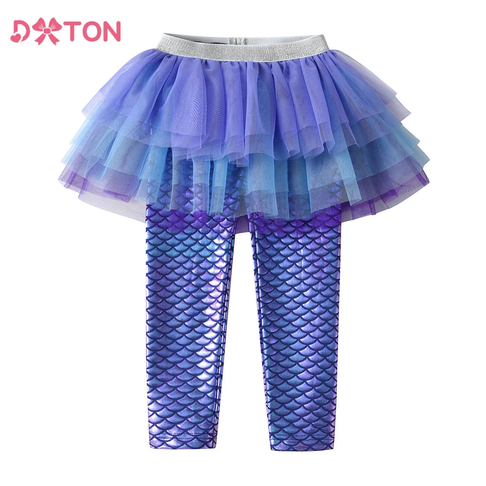 DXTON Toddler Leggings Skirt Pants For Girls Mermaid Kids Trousers With Tulle Tutu Skirt Fake Two Children Girls Party Costumes