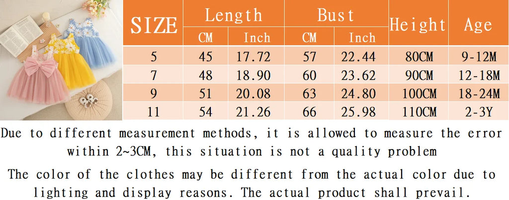 Summer New Sweet Flower Baby Girl Princess Dress, Sweet Bow Children'S Sleeveless Clothes For Babies Aged 9 Months To 3 Years