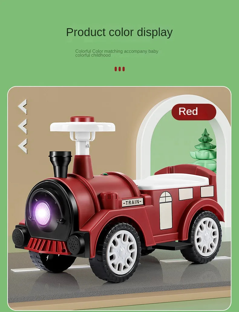 Kids Ride On Train with Lights & Music Under Seat Storage Gift for Toddlers Boys Girls Retro Balance Bike Balance Car Toy