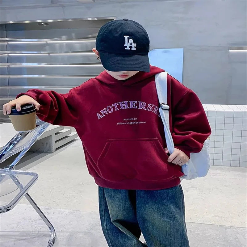 Boys' Korean-Style Oversized Hooded Sweatshirt for Spring & Autumn 2025 New Arrival - Medium/Large Size Stylish Kids Top