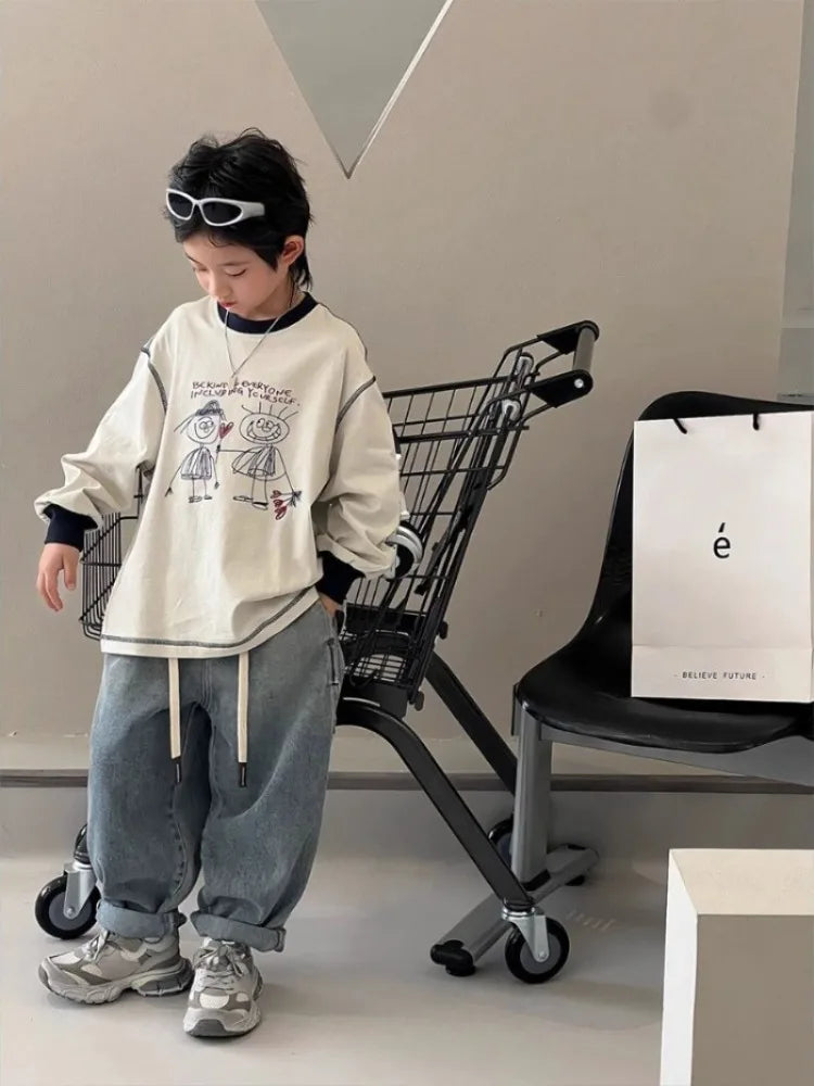 Loose Letters T-shirt for Kids Boy Children's Clothes Boys' Outdoor Child Years Clothing Boys' 7 14 Korean 2025 Tshirt Top 12 8