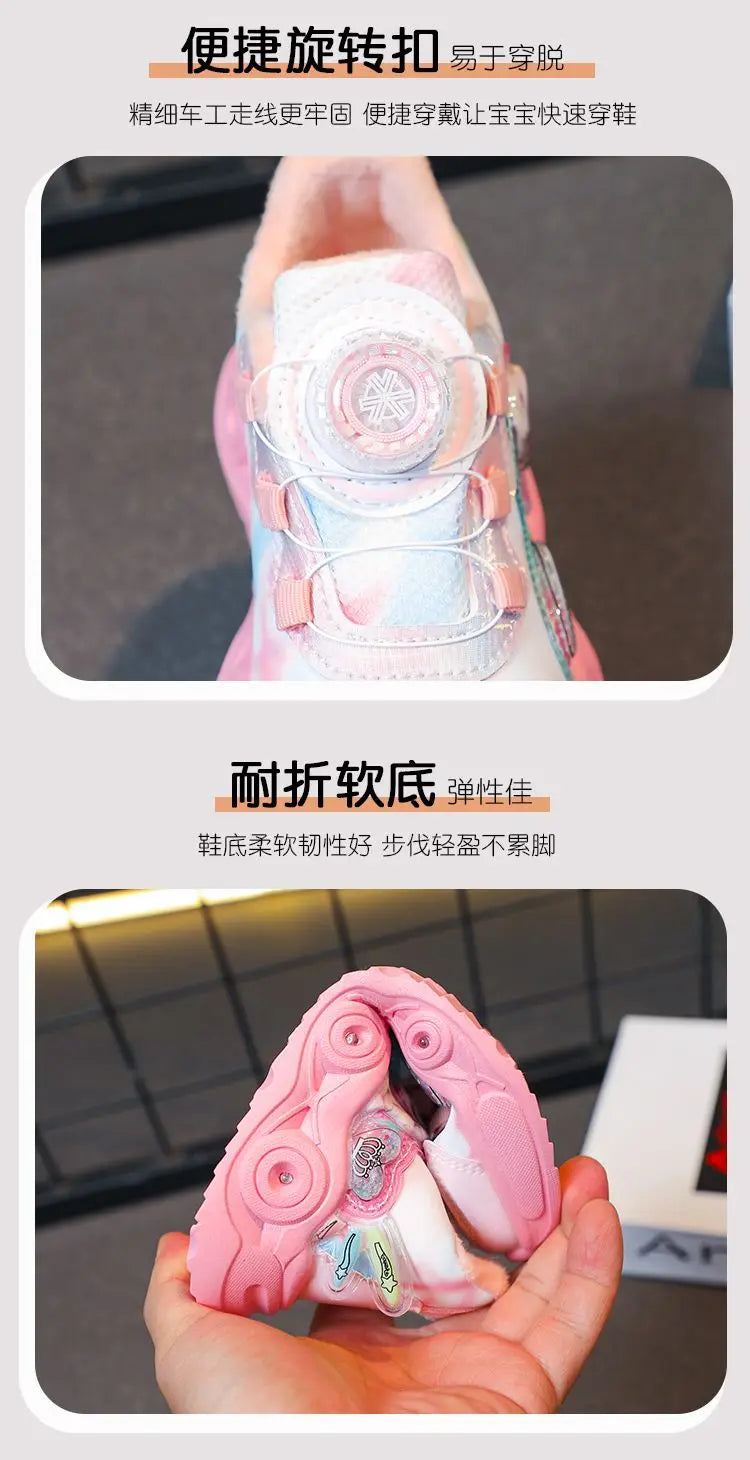 Disney LED Casual Sneakers Pink Purple For Summer Girls Frozen Elsa Princess Print Outdoor Shoes Children Lighted Non-slip Shoes