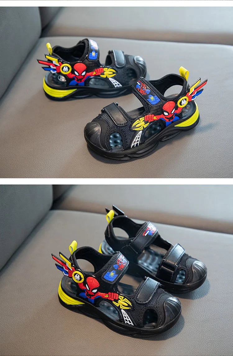 Disney Children's Cartoon Sandals Summer Boys' Beach Sandals Soft Soled Children's Sports Sandals Open Peep Toe Black Shoes