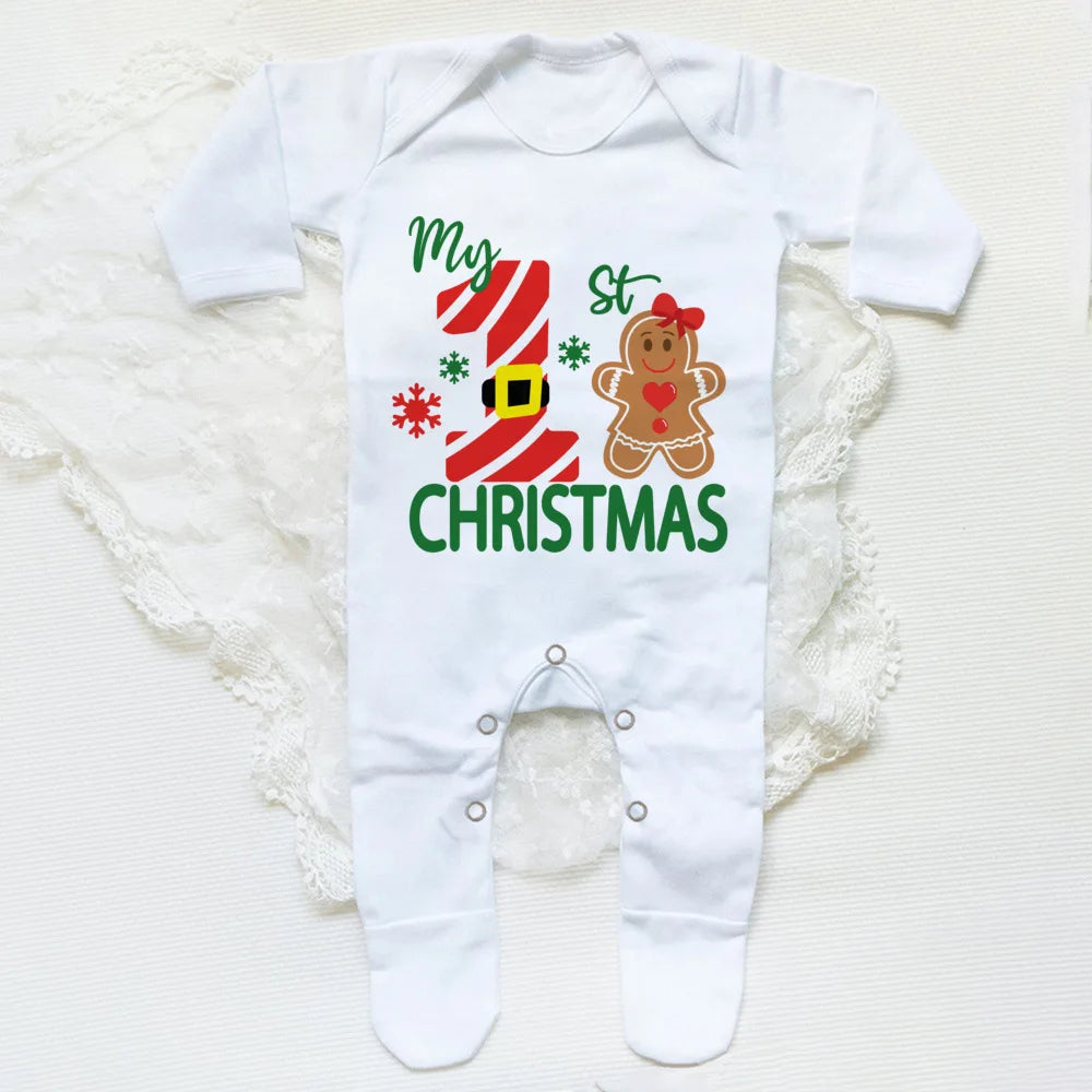 First Christmas Print Baby Sleepsuit Xmas Babygrow Sleepsuit Infant Christmas Gift Boys Girls Clothes Baby Coming Home Outfits