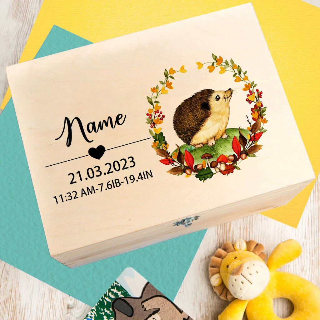 Custom Wooden Baby Box Newborn Baby Gift Personalised Infant Memory Box Cute Animal Print Wood Box Birth Stats Gift New Mom Gift