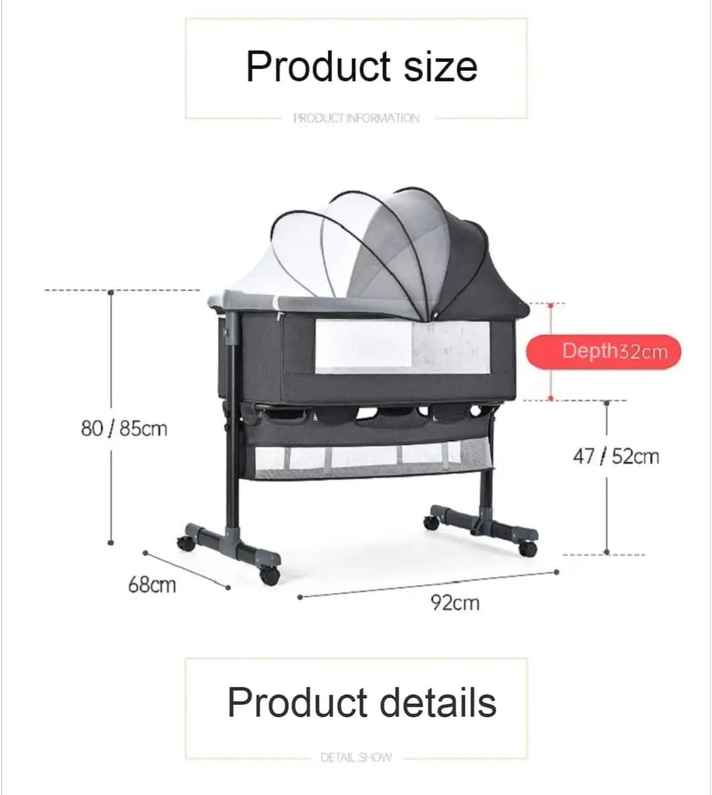 Portable Baby Crib Convertible Bassinet Multi-Functional Foldable Travel Bed with Wheels for Nursery Room Newborns Toddlers