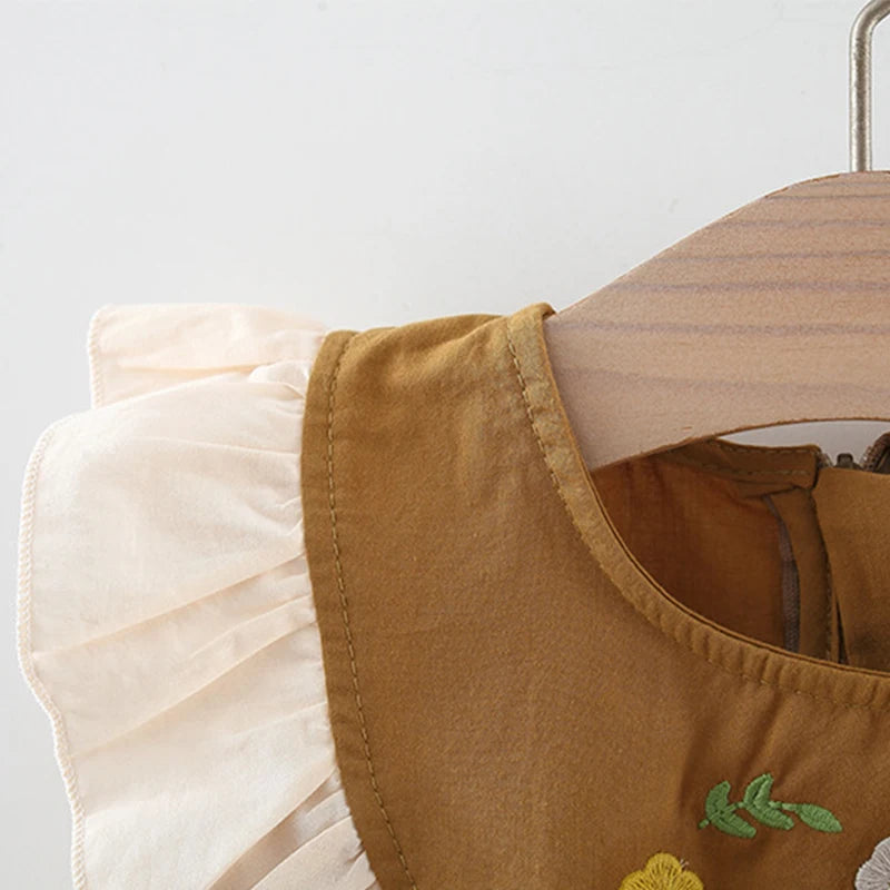 (9 Months -3 Years Old) Summer New Brown Checkered Baby Girl Dress, Simple Korean Style Children'S Clothing