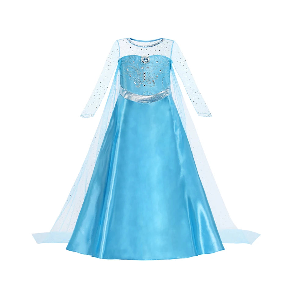 Girls Snow Queen Elsa Anna Kids Costumes For Girls 2024 Carnival Party Prom Gown Children Clothing Frozen Jasmine Princess Dress