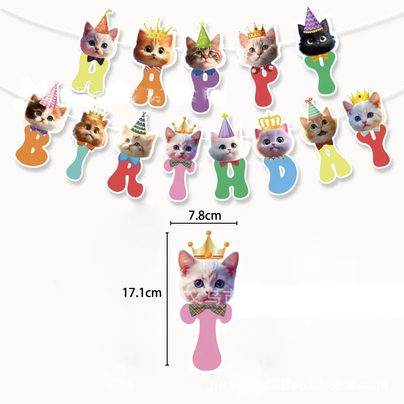 Cat Face Hanging Swirl Decorations Banner Party Supplies Pet Meow Happy Birthday Theme Decor Paper Funny Favor for First 1stBday