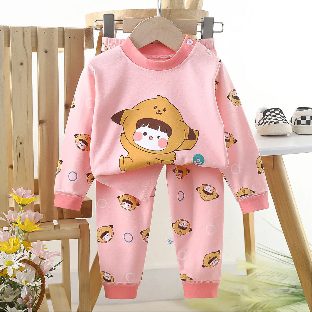 1pcs Children's Underwear Set Kids Soft Cotton Pajamas Boys Girls Baby Spring Autumn Cute Cartoon Long Sleeve Home Sleepwear