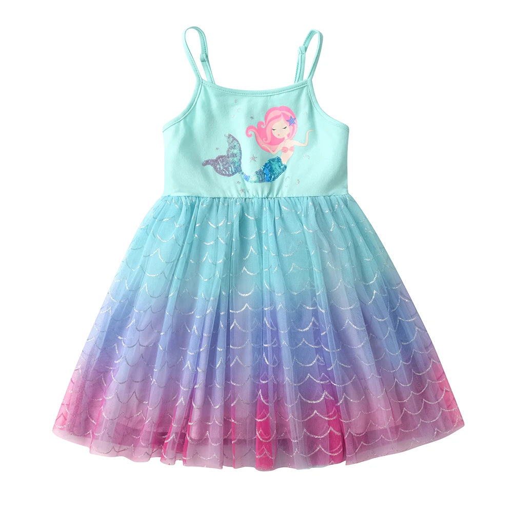 VIKITA 2023 Summer Girls Dresses New Mermaid Kids Dress For Girls Sequined Children Birthday Party Vestidos Cartoon Girl Clothes
