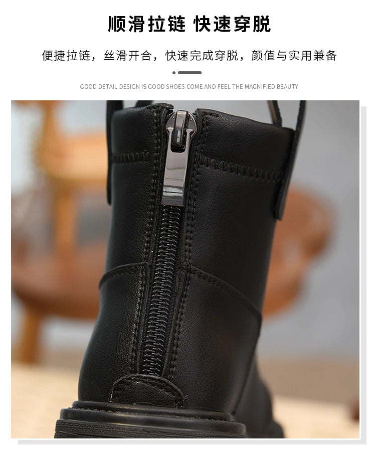 Girls' short boots, genuine leather, children's cotton boots, soft soled leather boots, children's shoes, 2025 autumn and winter