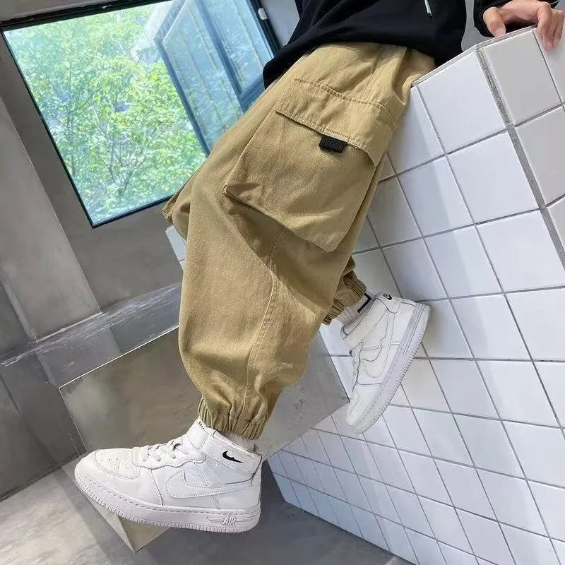 2025 Spring Boys' Casual Cargo Pants - Loose Fit Trendy Sweatpants for Kids, Versatile Streetwear, Durable Kids' Pants (3-14Y)