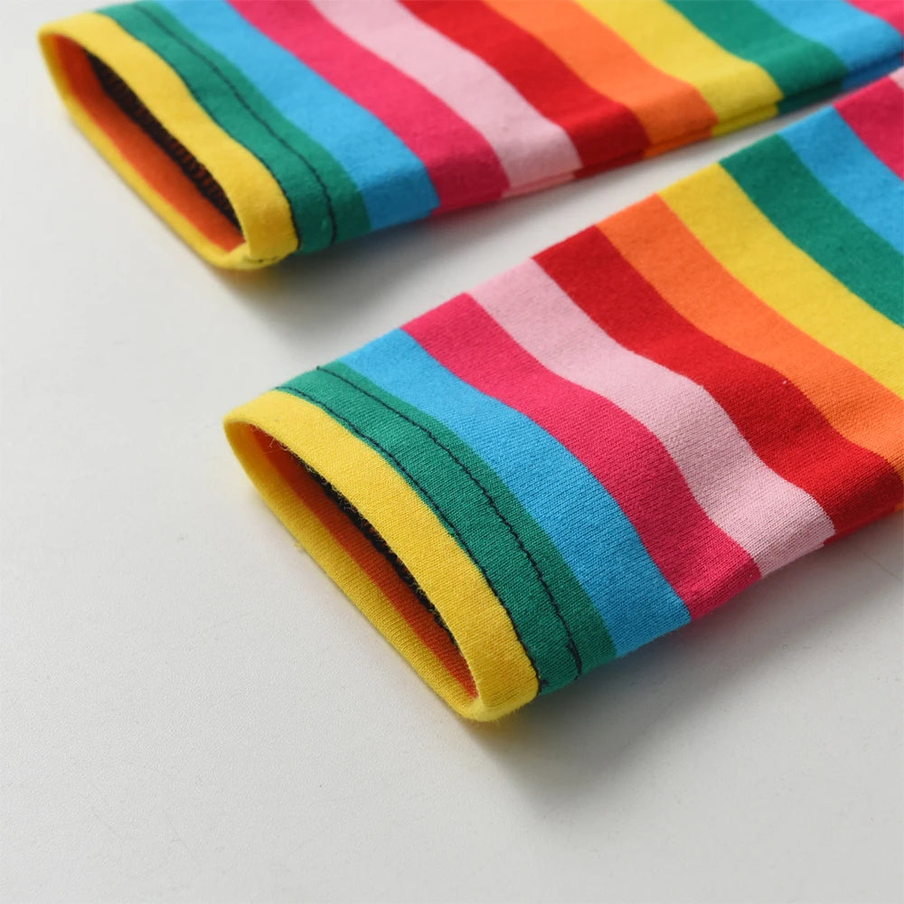 DXTON Children's Daily Dresses Cotton Toddler Casual Clothing Rainbow Long Sleeve Kids Dress Butterfly Vacation Girls Dress Wear