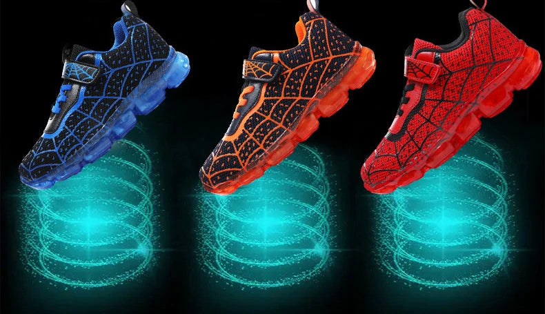 Disney Children Luminous PU Leather Red Shoes For Boys Girls LED Lighted Soft Baby Kids Sneakers Infant Tennis Size 25-35