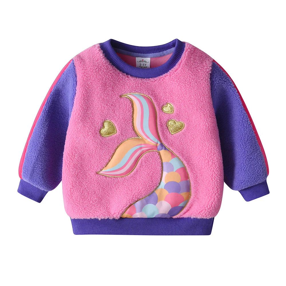 VIKITA Kids Fleece Sweatshirts Girls Hoodies Pullovers Winter Autumn Thick Warm Pullovers Outwear Children's Clothing 3-12 Yrs