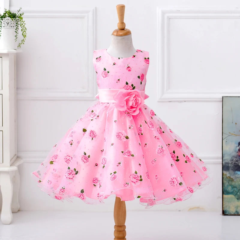 Elegant Bridesmaid Flower Girls Party Dress Bow lWedding Princess Kid Dresses for Girl Birthday Evening Kids Clothing 3-10 Years