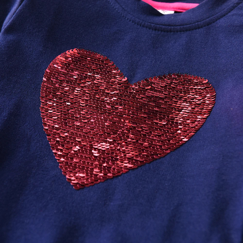 VIKITA Girls Heart Sequined Dress Kids Sweatshirt Dresses Children Long Sleeve Autumn Winter Birthday Party Princess Costumes