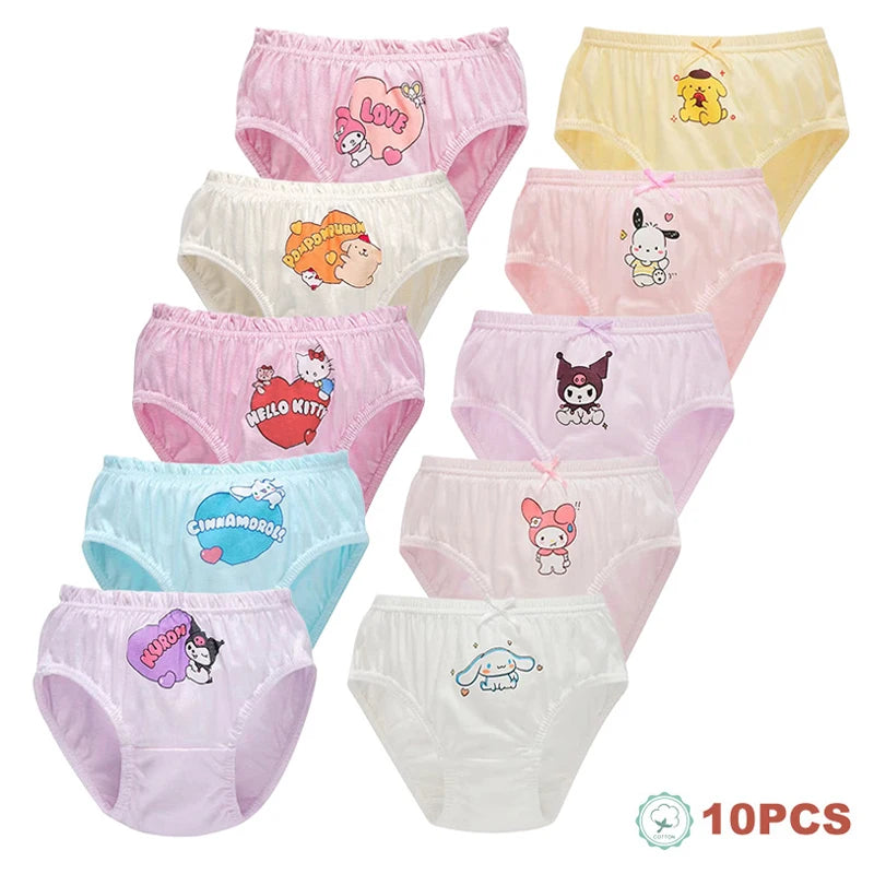 5/10Pcs Girls Cotton Panties Cartoon Character Hello Kitty Kuromi Pochacco Cute Girls Triangle Underwear Soft Preschooler Briefs