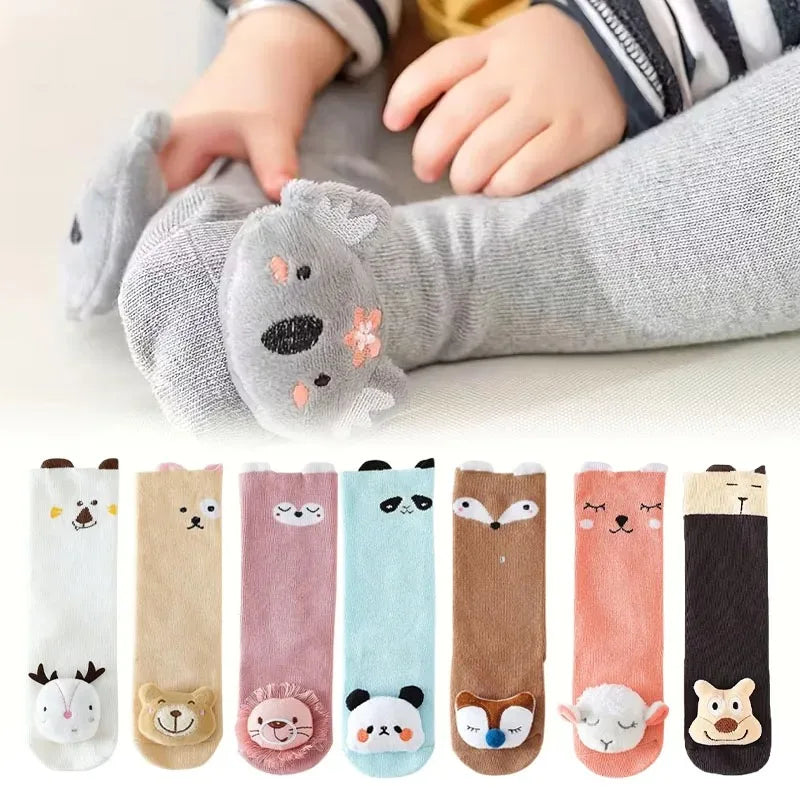 Kids Cartoon Animal Knee High Socks Non Slip Cotton Long Sock for Boys Girls Baby Knee Protector Toddler Cute Winter Accessories