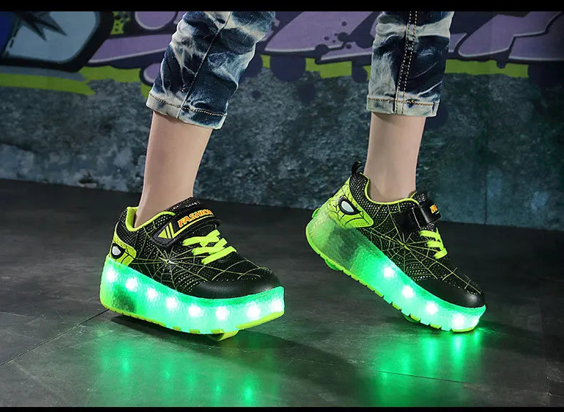 Boys Girls Roller Shoes LED Light Up USB Charging Children Roller Skate Casual Skateboarding Shoes Sports Shoes Kids Sneakers