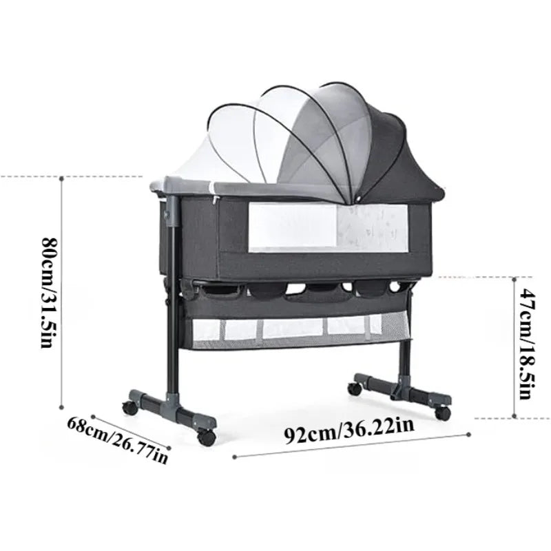 Portable Baby Crib Convertible Bassinet Multi-Functional Foldable Travel Bed with Wheels for Nursery Room Newborns Toddlers