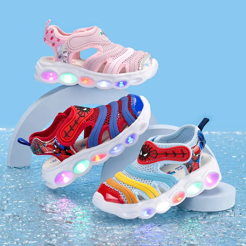 Disney Summer Cartoon Kids Toddler Boys Spiderman Princess Sandals Sport Baby Boys Blue Red Beach Sneakers Sandals Size 24-35