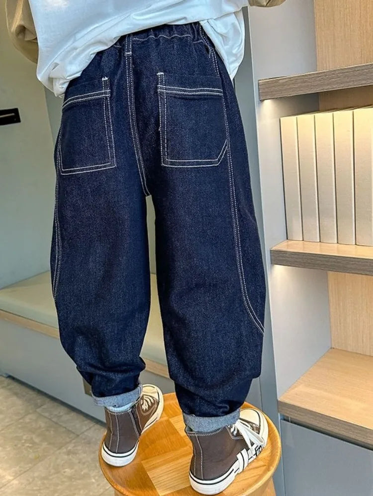 Designer Boys Autumn Winter 2025 New Casual Stretchable Denim Jeans Long Pants Boys' Fashionable Trousers