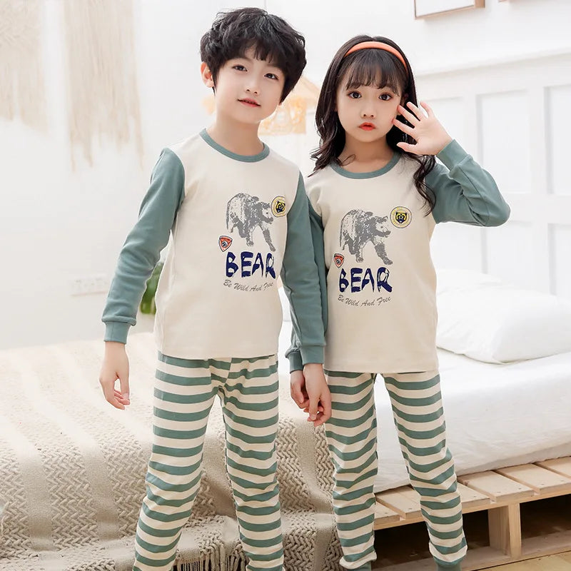 Children's Autumn Clothes and Pants Set for Boys and Girls Pure Cotton Thermal Underwear Pure Cotton Cotton Sweater Baby Pajamas