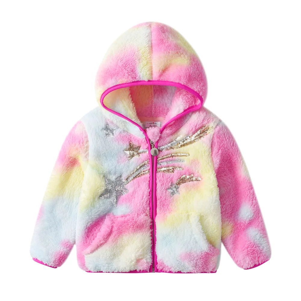 VIKITA Girl Autumn Spring Clothes Children Fleece Jacket Kids Star Sequined Wool Sweater Coat Jackets Children Clothing 3-12 Yrs