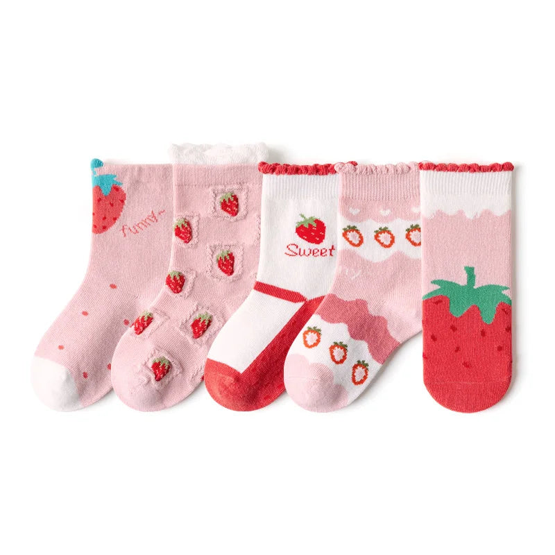 5/10 pairs Kids Socks Sets for Girls 2025 Cute Cartoon Unicorn Floral Print Children Ankle Short Breathable Cotton Toddler Sock