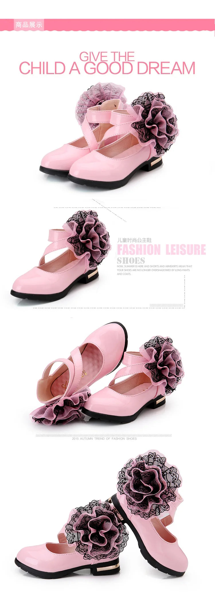 Kids Shoes Girls High Heel Princess Flower Shoes Fashion Children Shoes Leather Fashion Girls Party Dress Wedding Dance