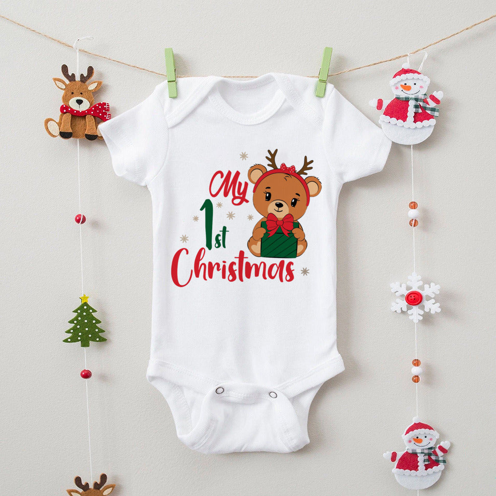 First Christmas Print Baby Bodysuits Boys Girls Xmas Cute Clothes Toddler Romper Newbron Christmas Gift Xmas Party Outfits