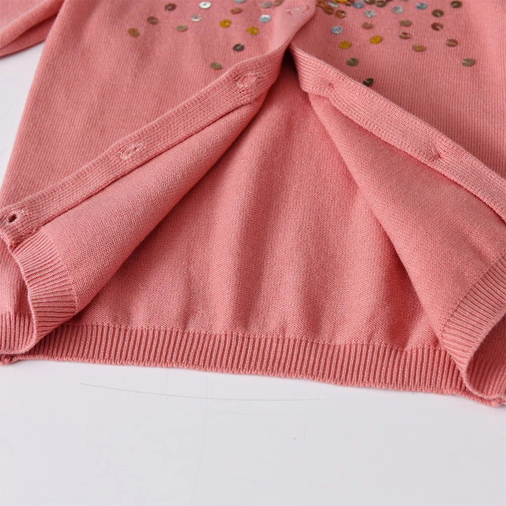 VIKITA Toddlers Sequined Appliqued Autumn Spring Cardigans Kids Button Outfits Girls Casual School Daily Street Fashion Sweaters
