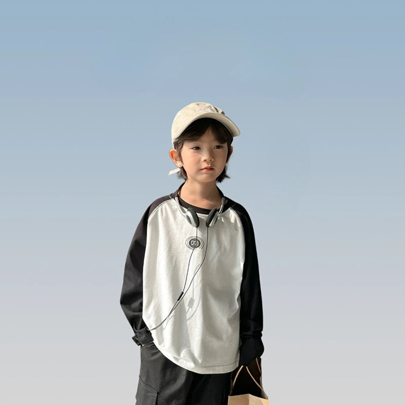 Loose Top with Children's Letters Kids Clothes Boys Elementary Student Men's T-shirt Wear 2025 New Clothing Korean Boy Child Tee