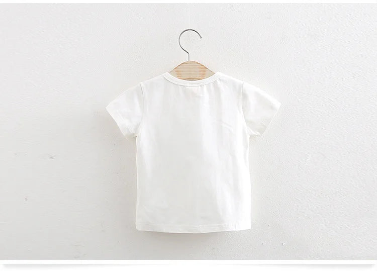 2025 Summer 2 3 4 6 8 10 Years Children Cotton Cartoon Star Bird Cat Rabbit Animal Print Short-Sleeve T-Shirt For Kids Baby Girl