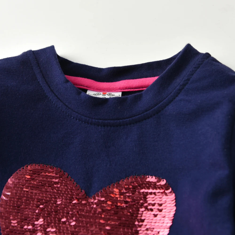 VIKITA Girls Heart Sequined Dress Kids Sweatshirt Dresses Children Long Sleeve Autumn Winter Birthday Party Princess Costumes