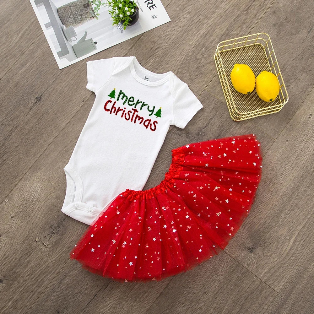 My First Christmas Merry Christmas Baby Girl Party Dress Red Tutu Cake Outfits Infant Dresses Baby Girls Holiday Clothes 0-24M