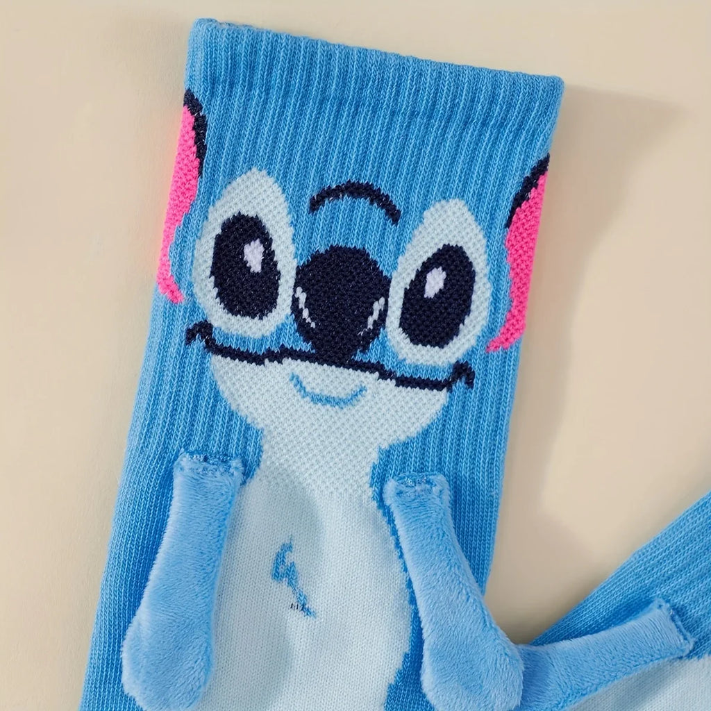 Stitch hand in hand sock sock female Japanese cartoon cartoon tube stack sock cute children Christmas sock gift